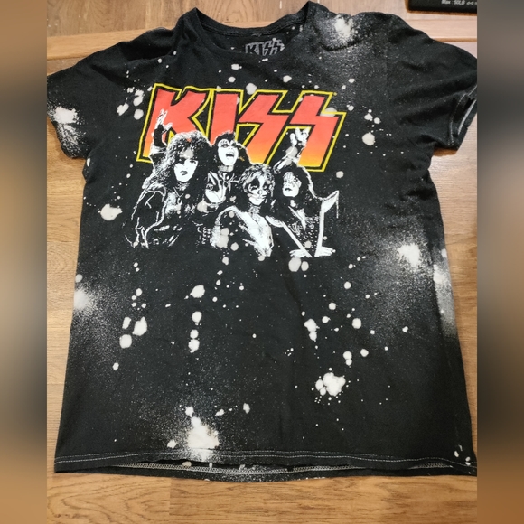Kiss Other - 2017 KISS Mens MEDIUM Short Sleeve Black and White Shirt Acid Wash Tie Dye Retro